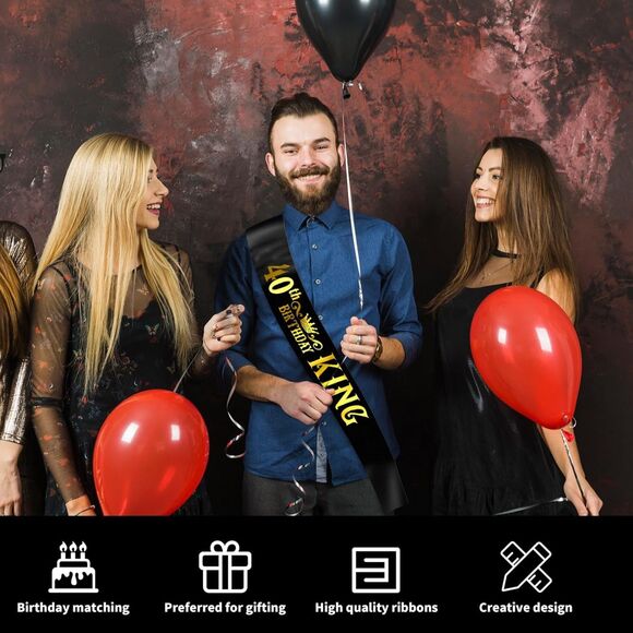 Black and Gold 40th Birthday King Sash - Picture 4 of 9